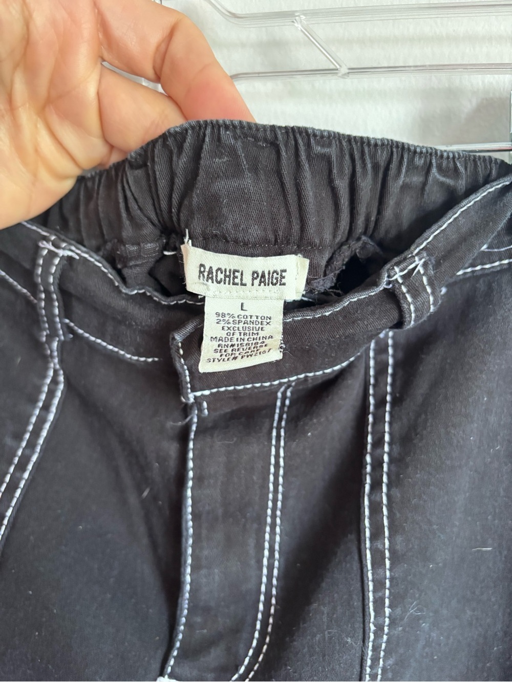 Rachel Paige Black Wide Leg Cargo Pants with White Contrast Stitching Large - Picture 3 of 10